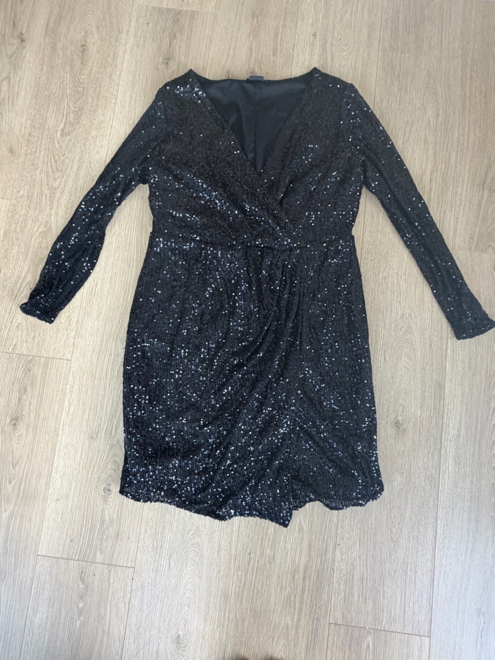 City Chic Black Sequin Long Sleeve Party Dress, XL/16